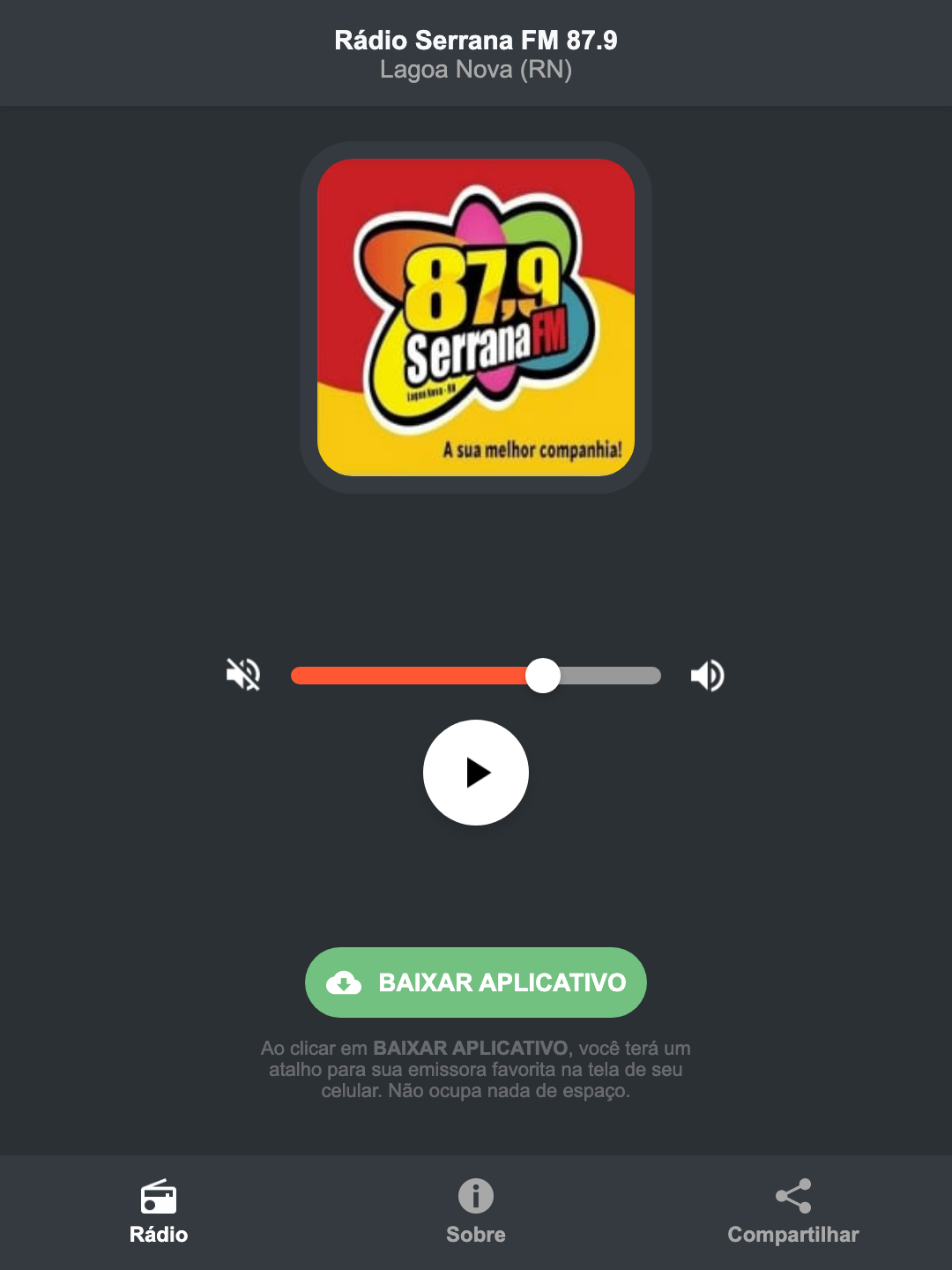 Screenshot do aplicativo da Rádio Serrana FM 87.9