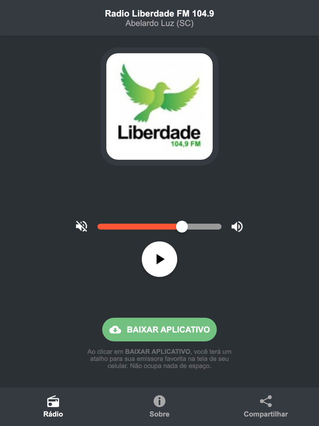 Screenshot do aplicativo da Radio Liberdade FM 104.9