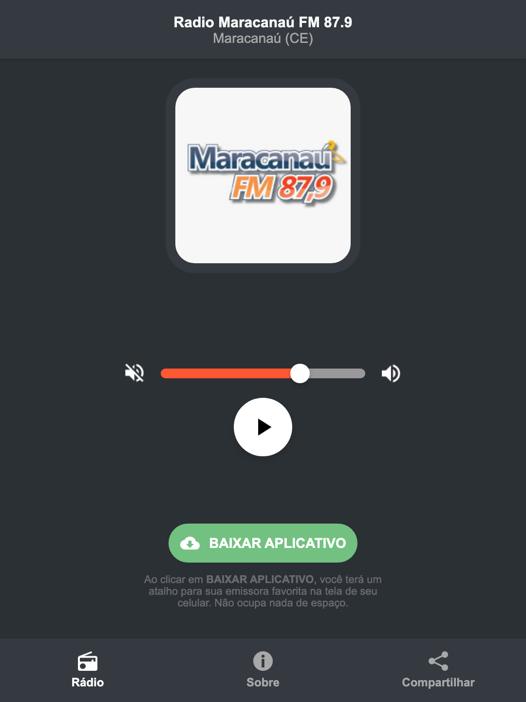 Screenshot do aplicativo da Radio Maracanaú FM 87.9