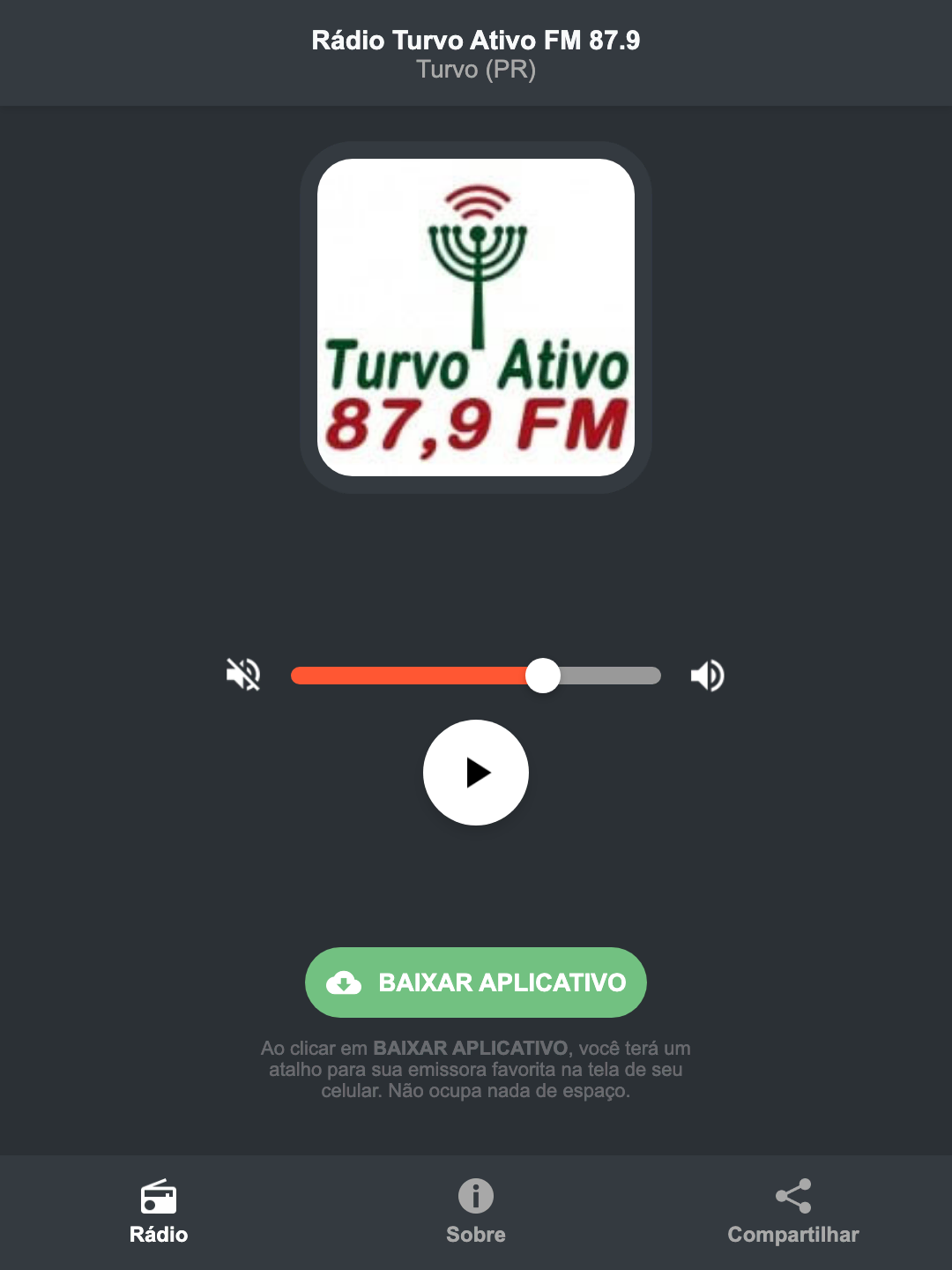 Screenshot do aplicativo da Rádio Turvo Ativo FM 87.9