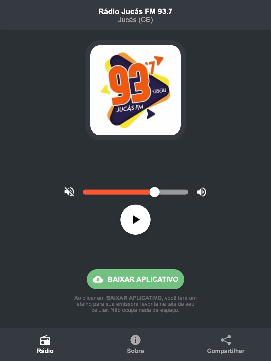 Screenshot do aplicativo da Rádio Jucás FM 93.7