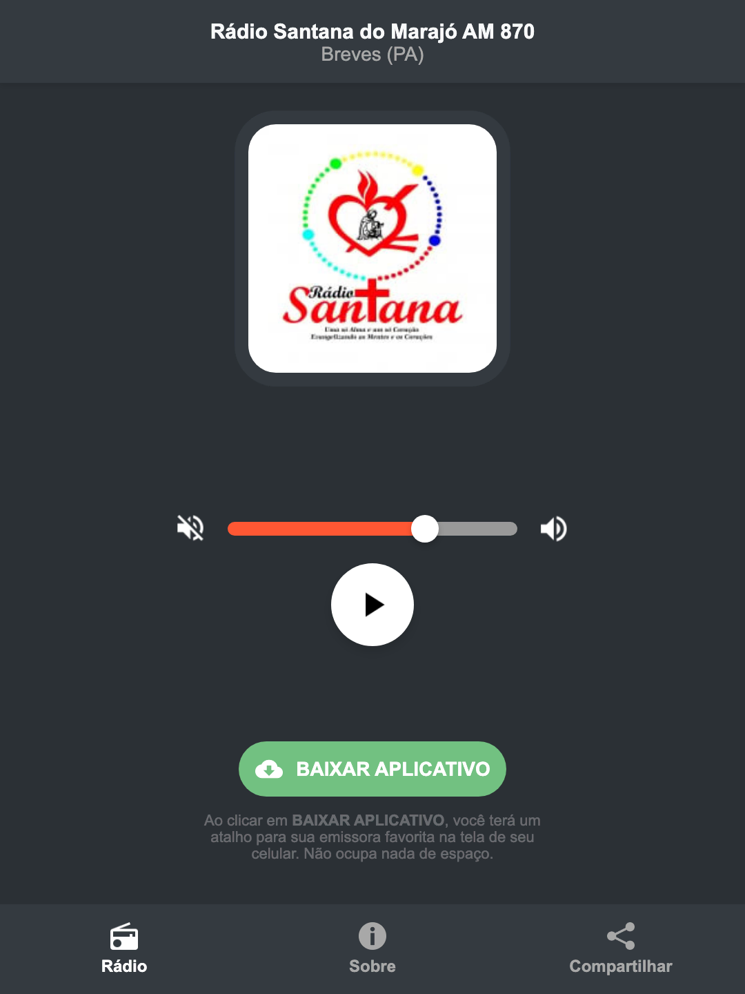 Screenshot do aplicativo da Rádio Santana do Marajó AM 870