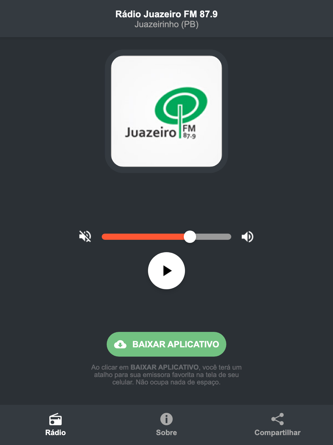 Screenshot do aplicativo da Rádio Juazeiro FM 87.9