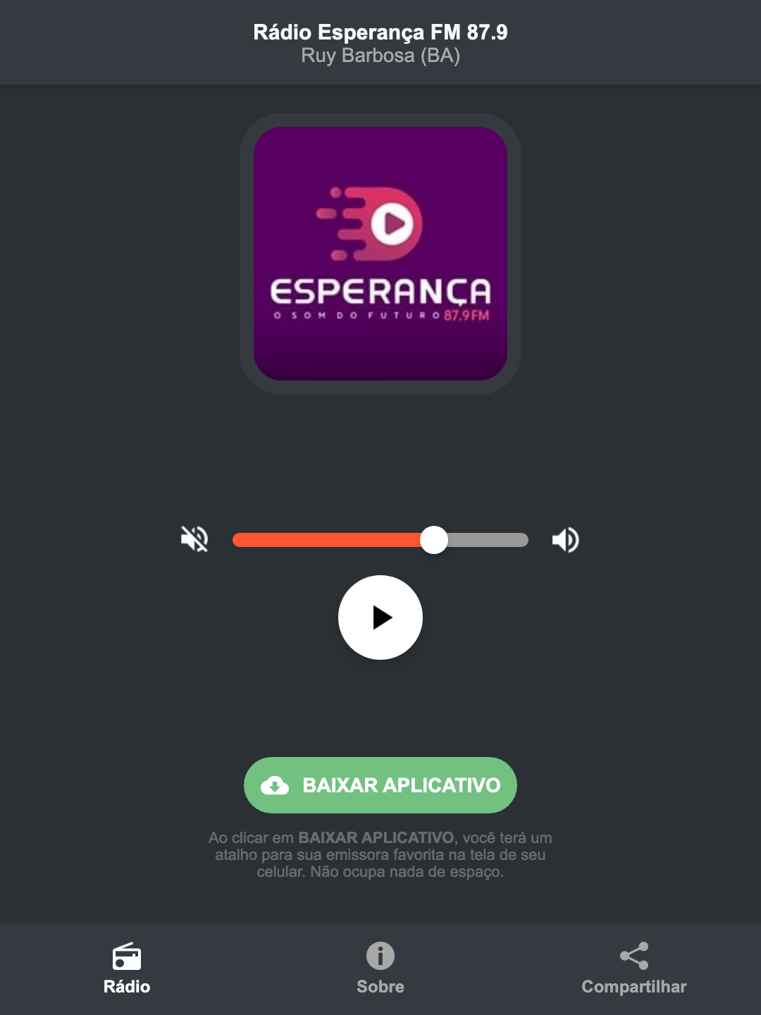 Screenshot do aplicativo da Rádio Esperança FM 87.9