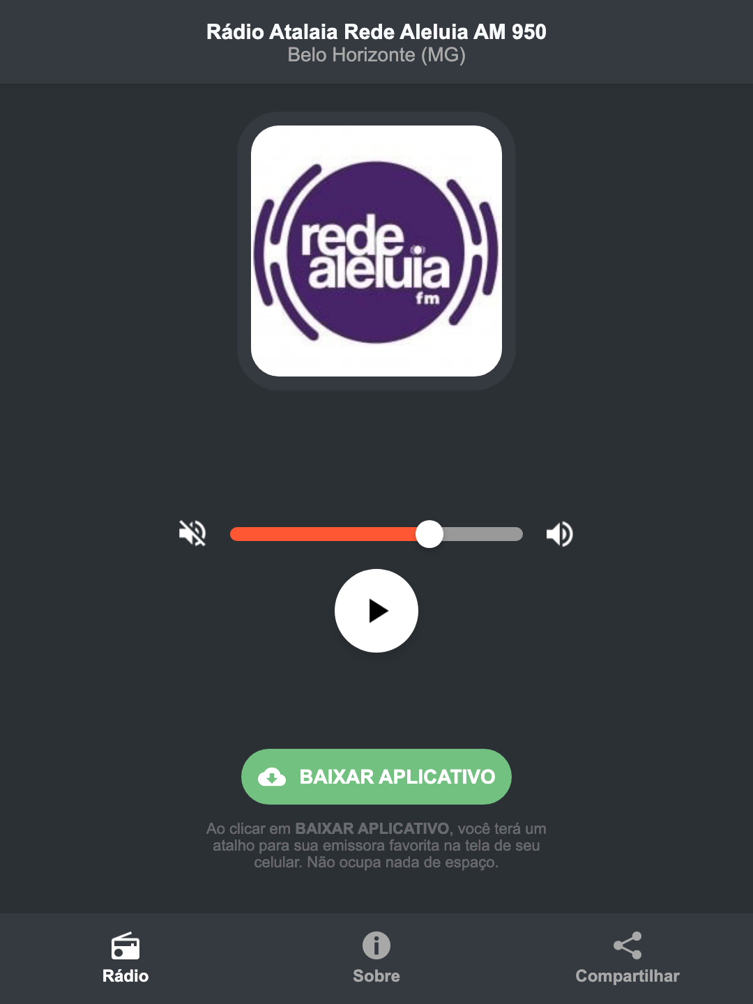 Screenshot do aplicativo da Rádio Atalaia Rede Aleluia AM 950