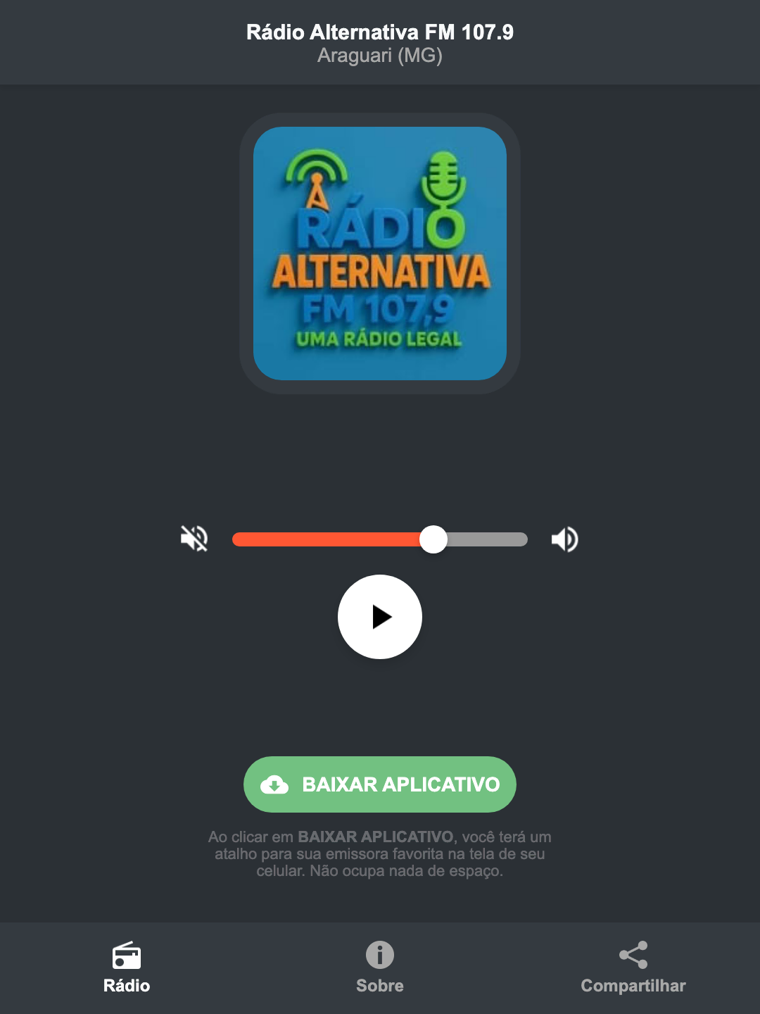 Screenshot do aplicativo da Rádio Alternativa FM 107.9