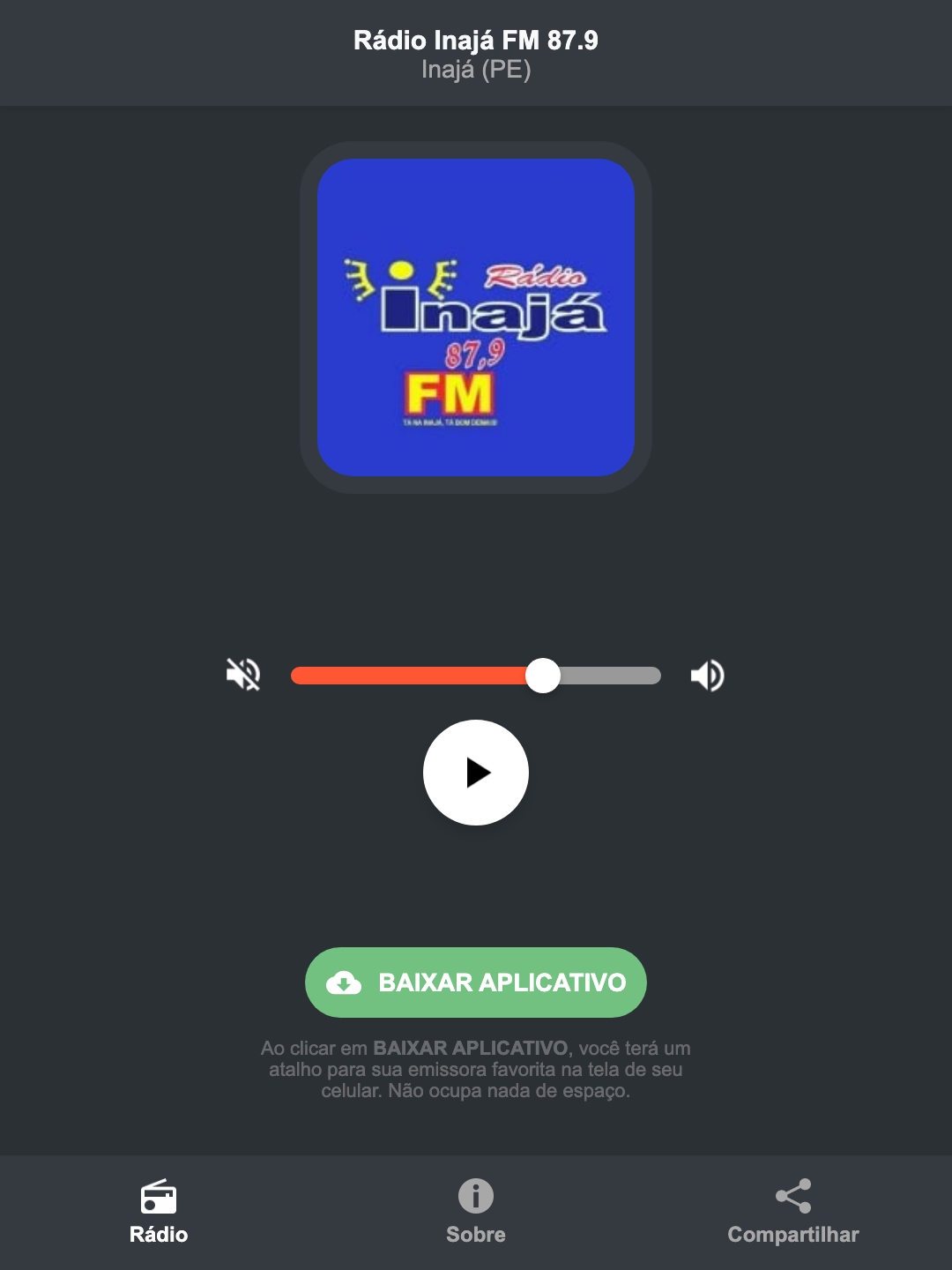 Screenshot do aplicativo da Rádio Inajá FM 87.9