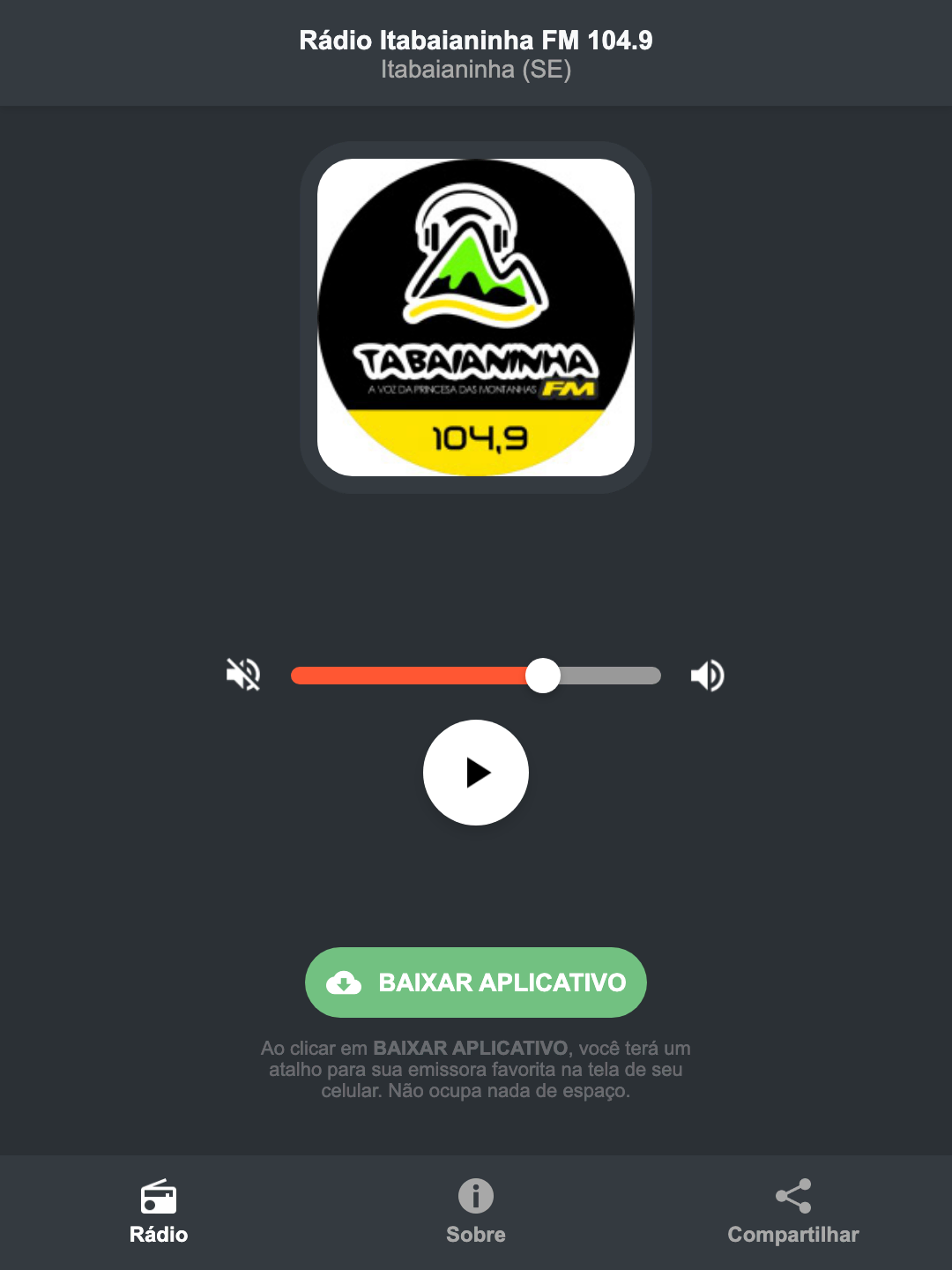 Screenshot do aplicativo da Rádio Itabaianinha FM 104.9