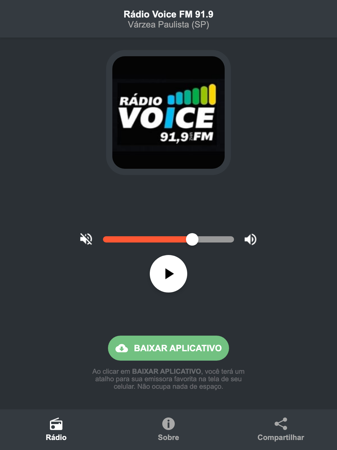Screenshot do aplicativo da Rádio Voice FM 91.9