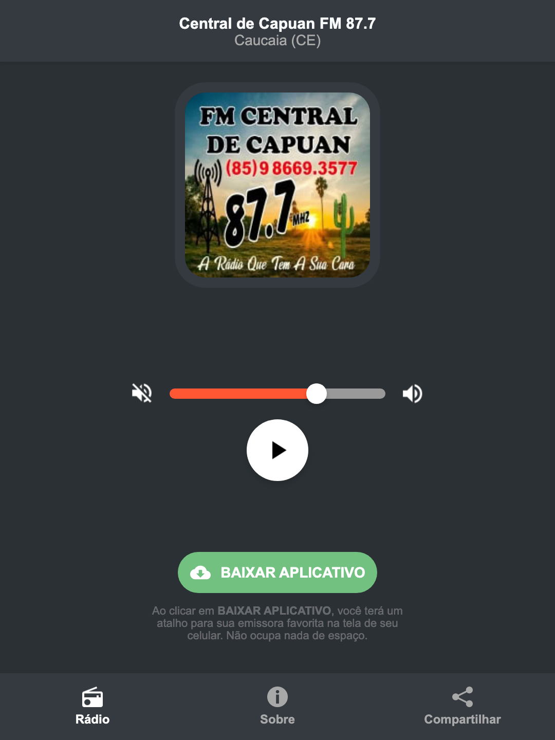 Screenshot do aplicativo da Central de Capuan FM 87.7