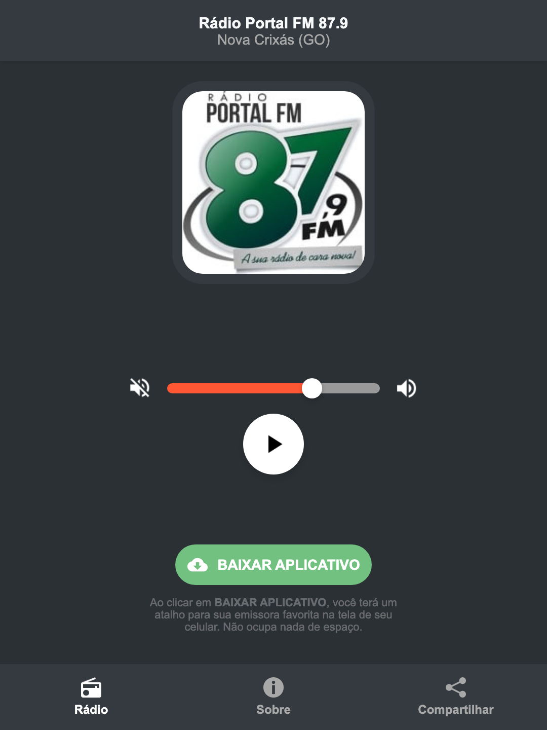 Screenshot do aplicativo da Rádio Portal FM 87.9