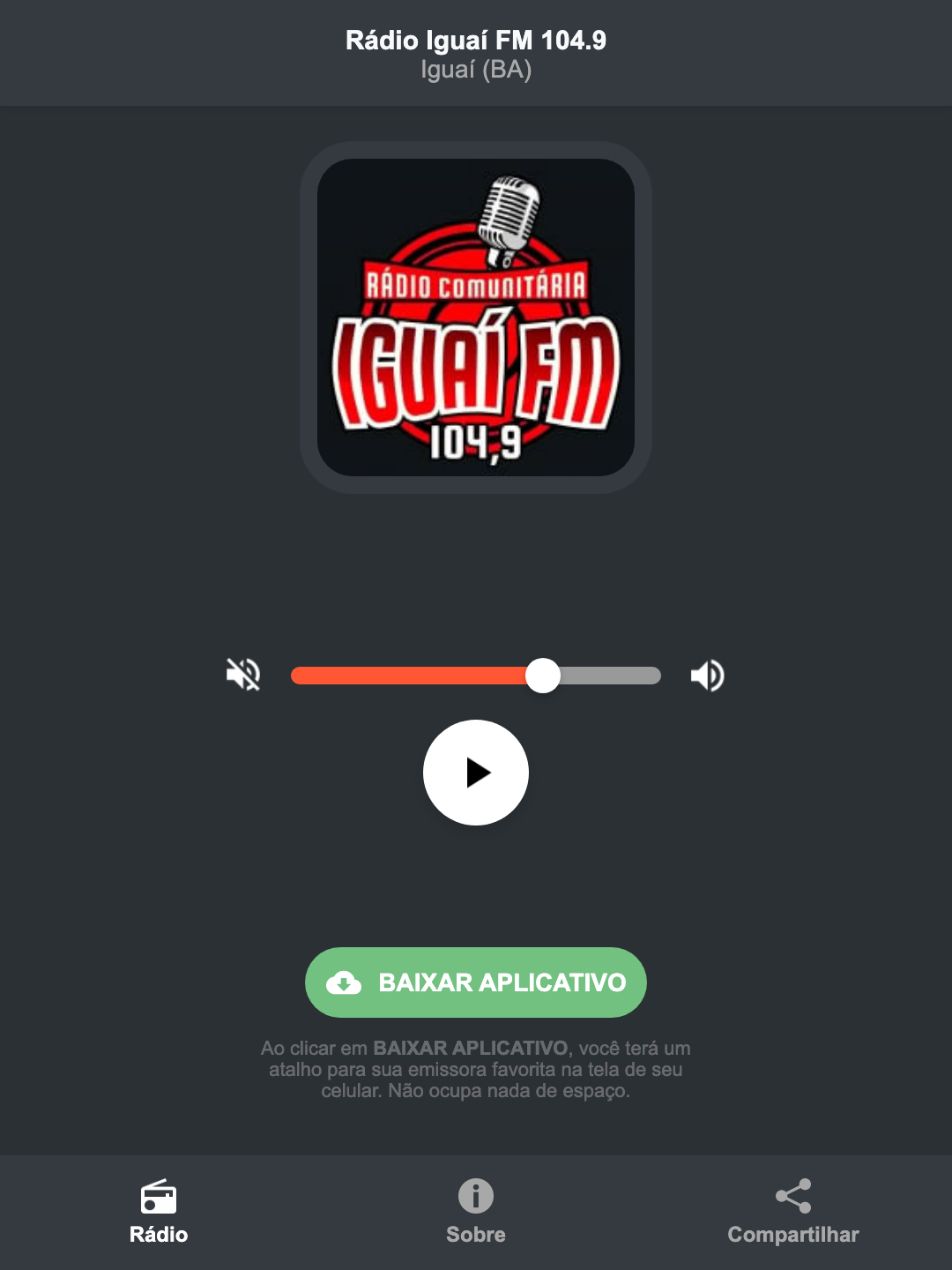 Screenshot do aplicativo da Rádio Iguaí FM 104.9