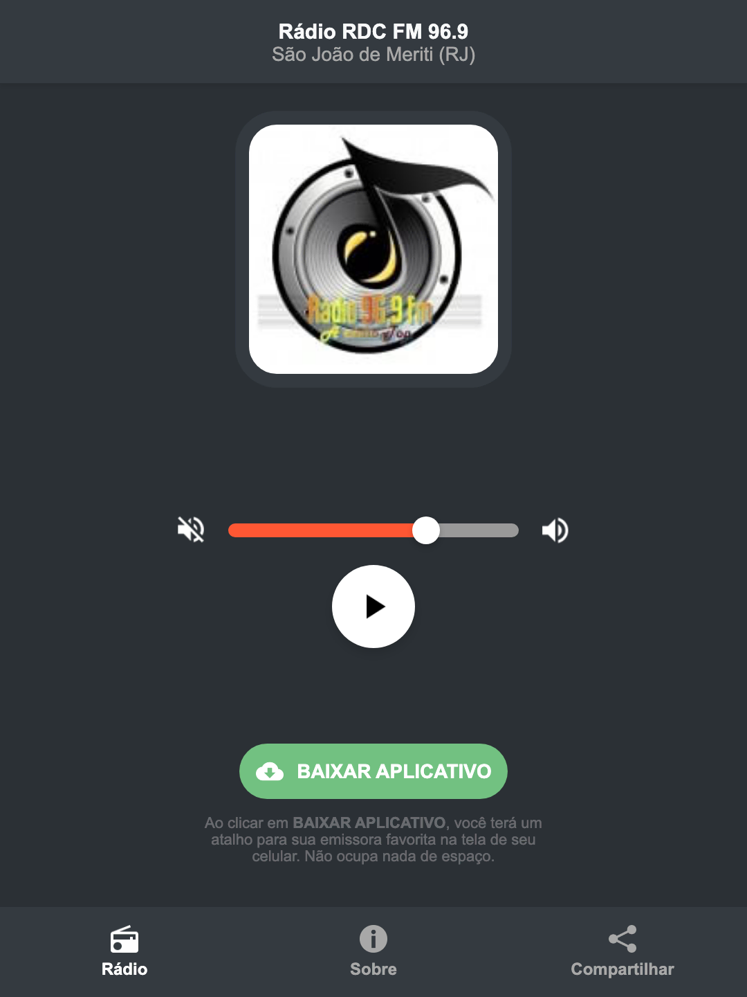 Screenshot do aplicativo da Rádio RDC FM 96.9