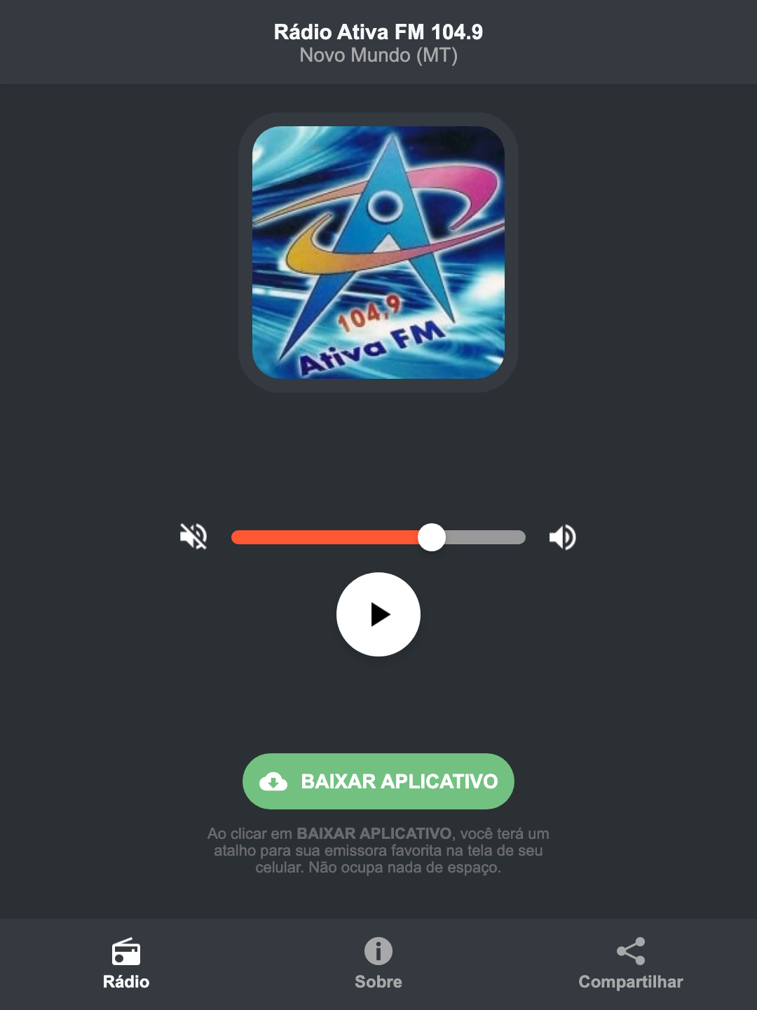 Screenshot do aplicativo da Rádio Ativa FM 104.9