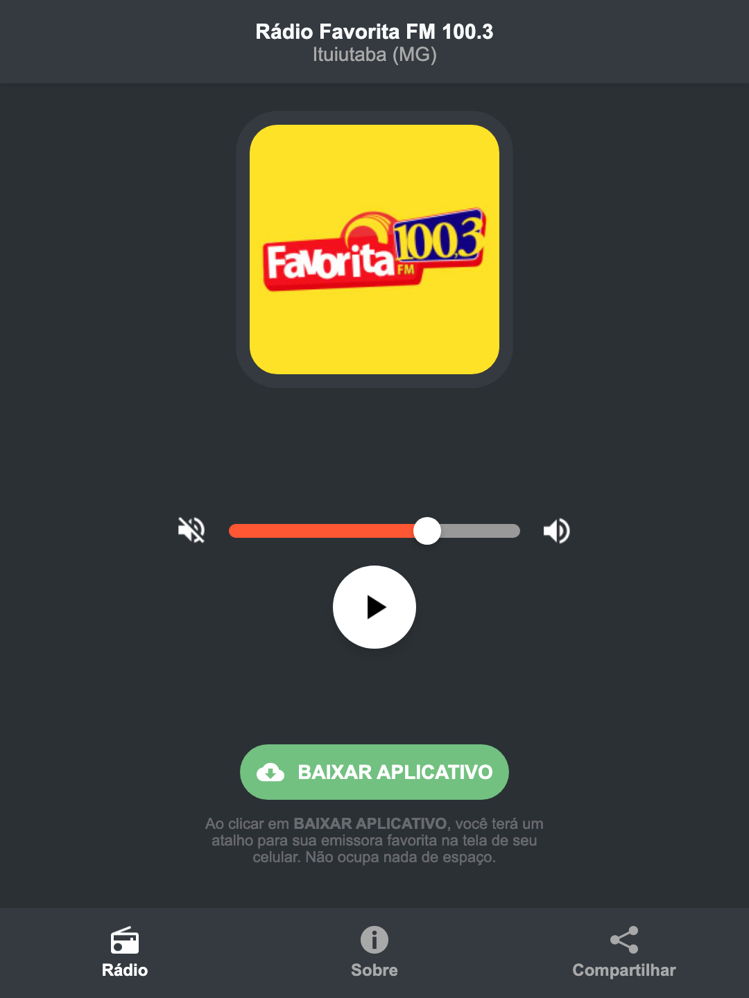Screenshot do aplicativo da Rádio Favorita FM 100.3