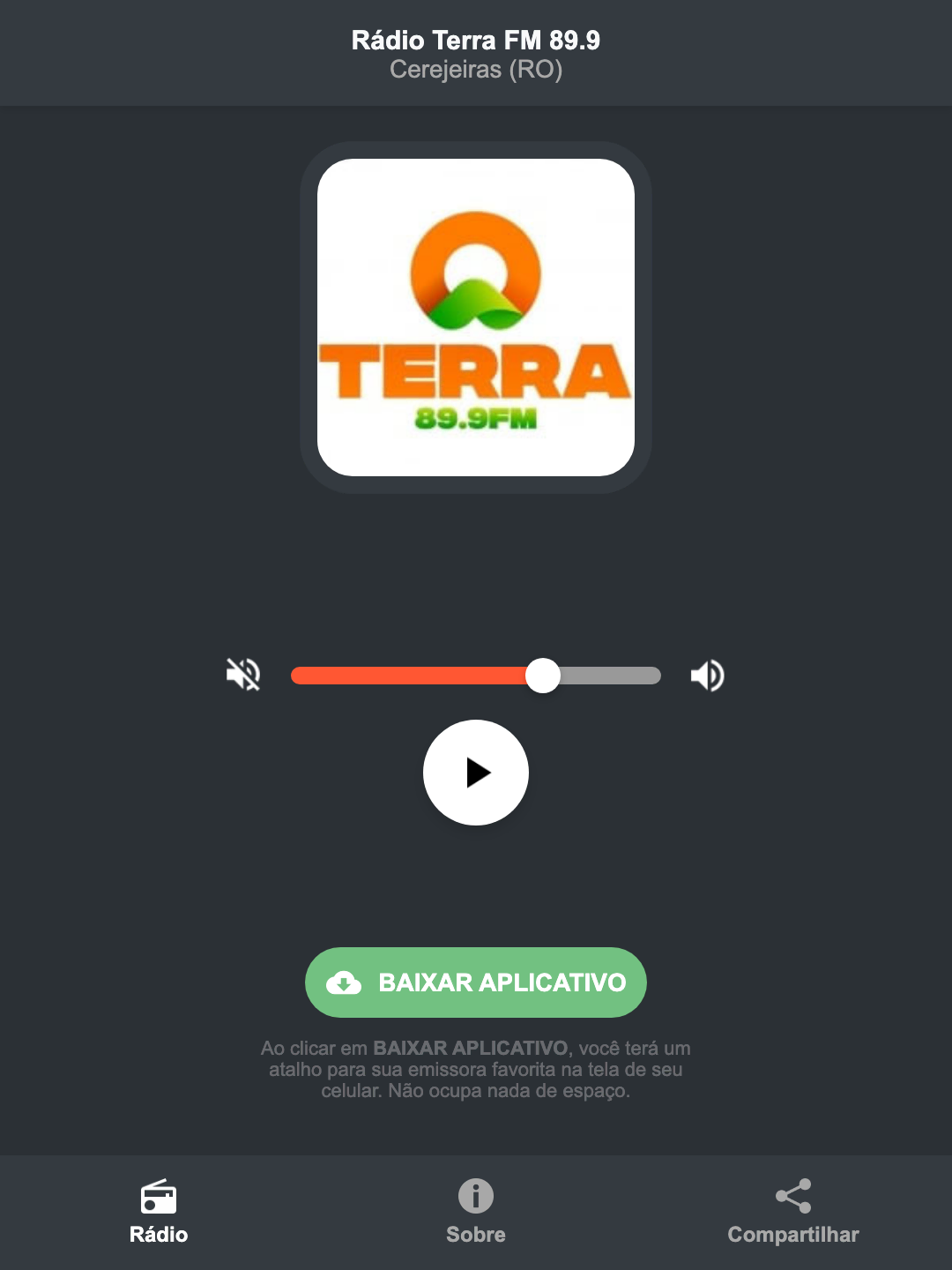 Screenshot do aplicativo da Rádio Terra FM 89.9