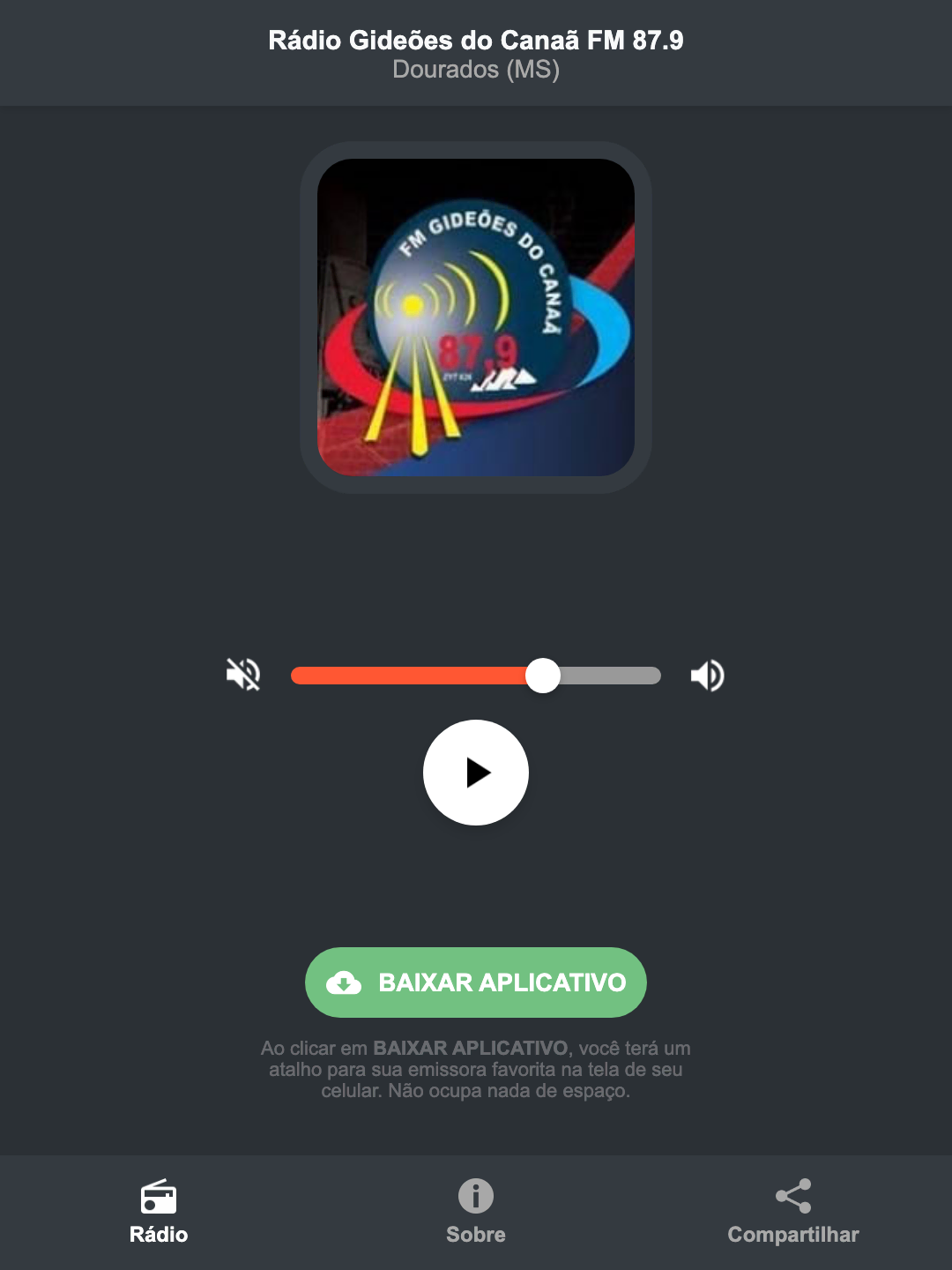 Screenshot do aplicativo da Rádio Gideões do Canaã FM 87.9