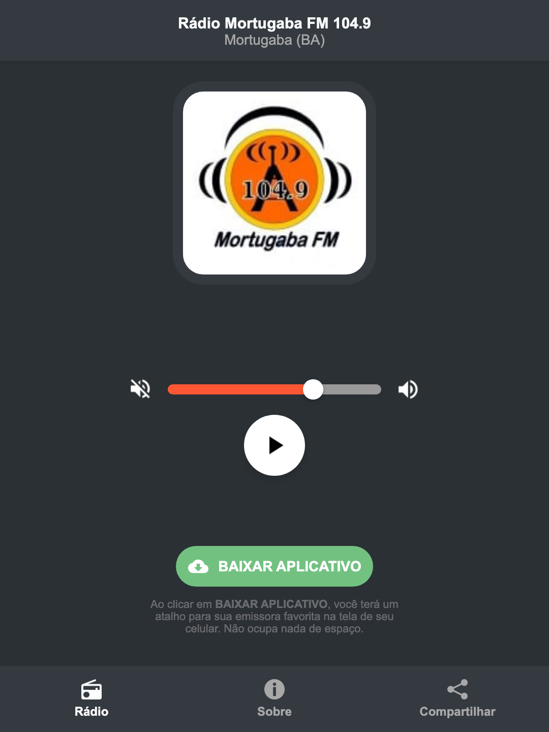 Screenshot do aplicativo da Rádio Mortugaba FM 104.9