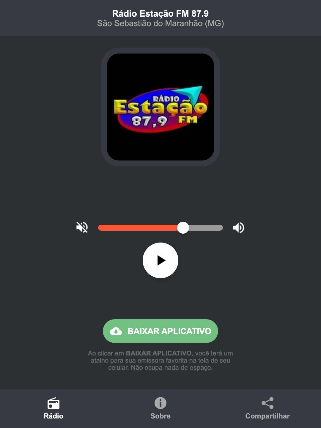 Screenshot do aplicativo da Rádio Estação FM 87.9