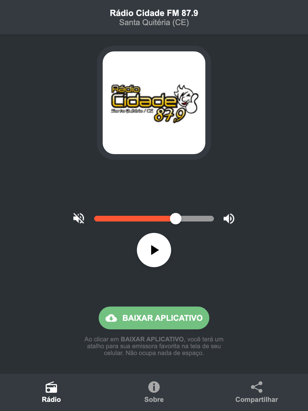 Screenshot do aplicativo da Rádio Cidade FM 87.9
