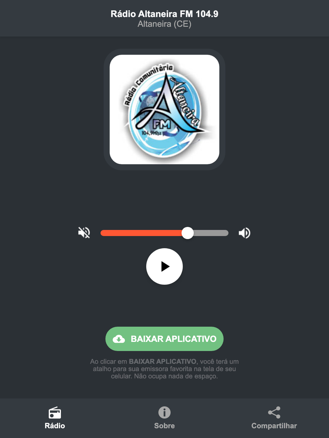 Screenshot do aplicativo da Rádio Altaneira FM 104.9