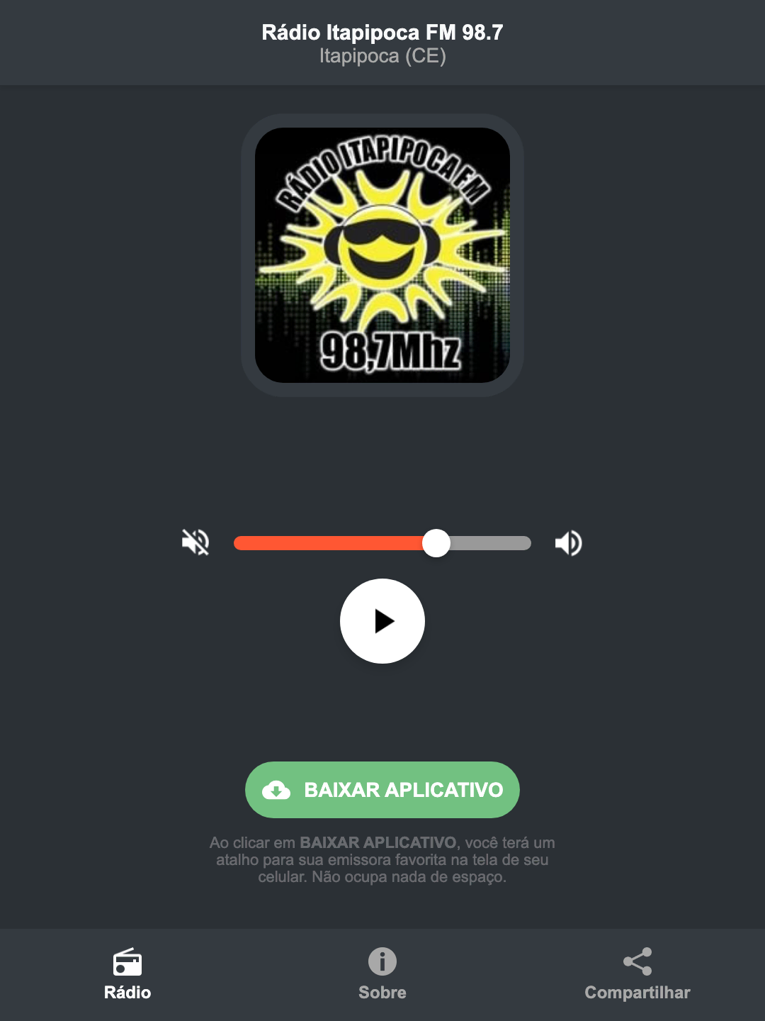 Screenshot do aplicativo da Rádio Itapipoca FM 98.7