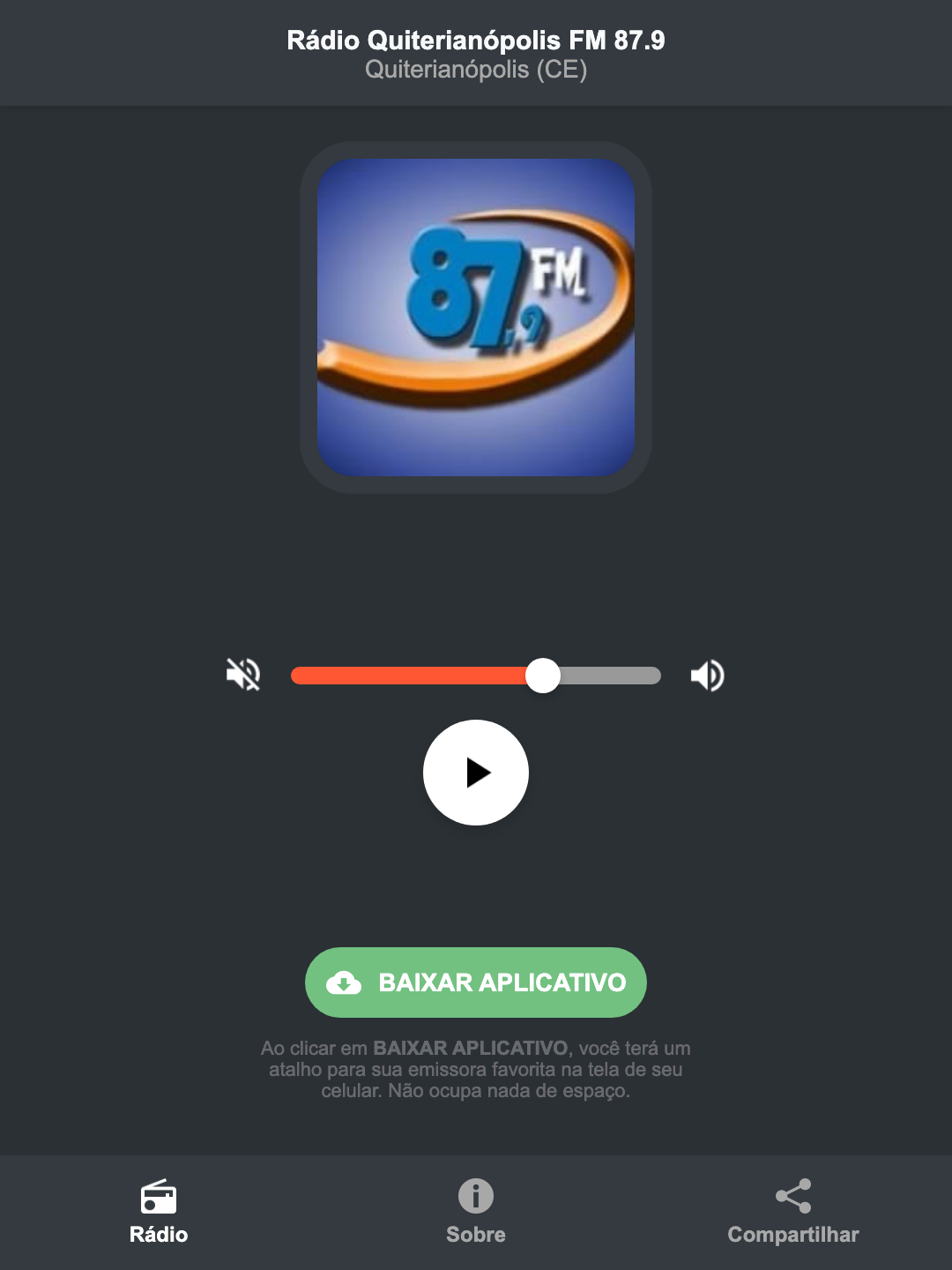Screenshot do aplicativo da Rádio Quiterianópolis FM 87.9