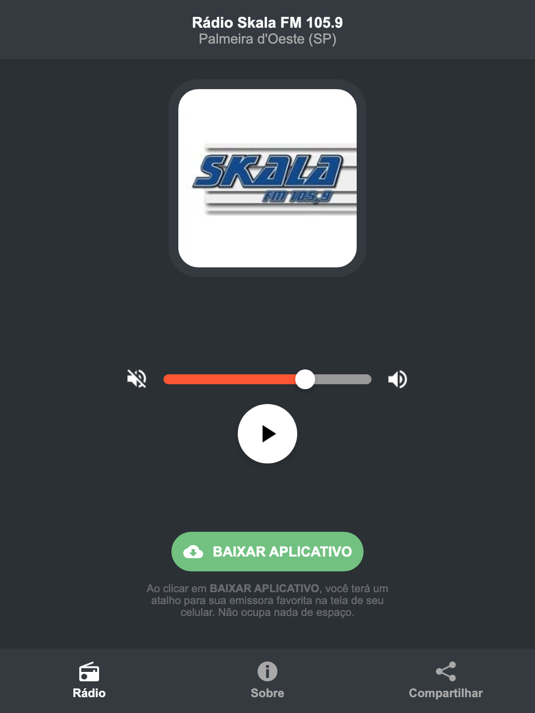 Screenshot do aplicativo da Rádio Skala FM 105.9