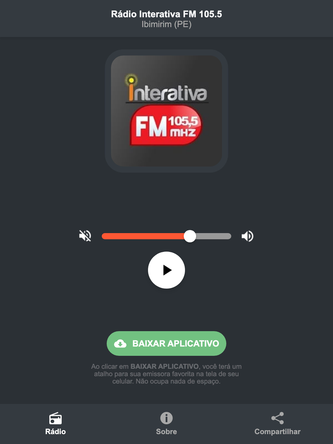 Screenshot do aplicativo da Rádio Interativa FM 105.5