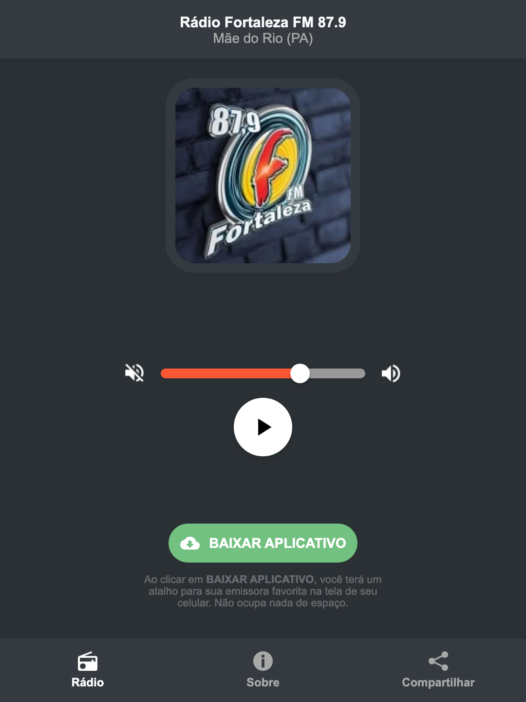 Screenshot do aplicativo da Rádio Fortaleza FM 87.9