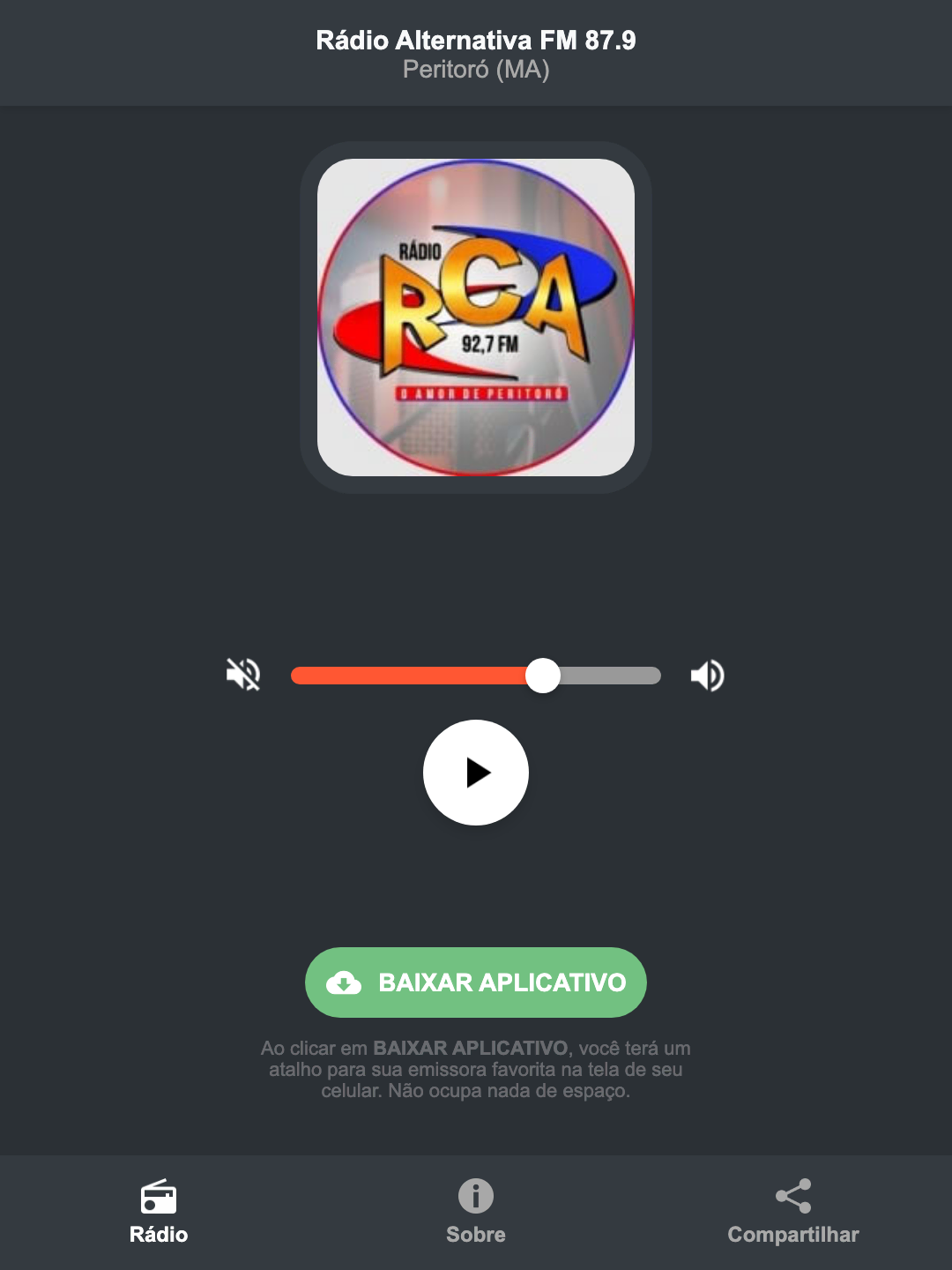 Screenshot do aplicativo da Rádio Alternativa FM 87.9