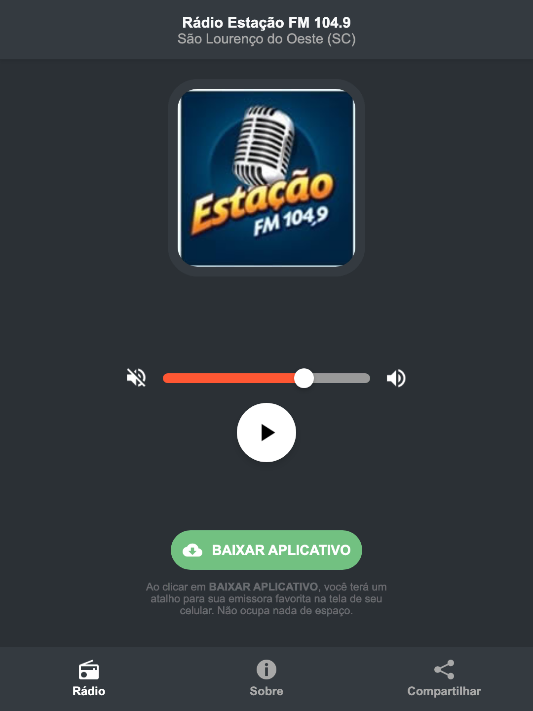 Screenshot do aplicativo da Rádio Estação FM 104.9