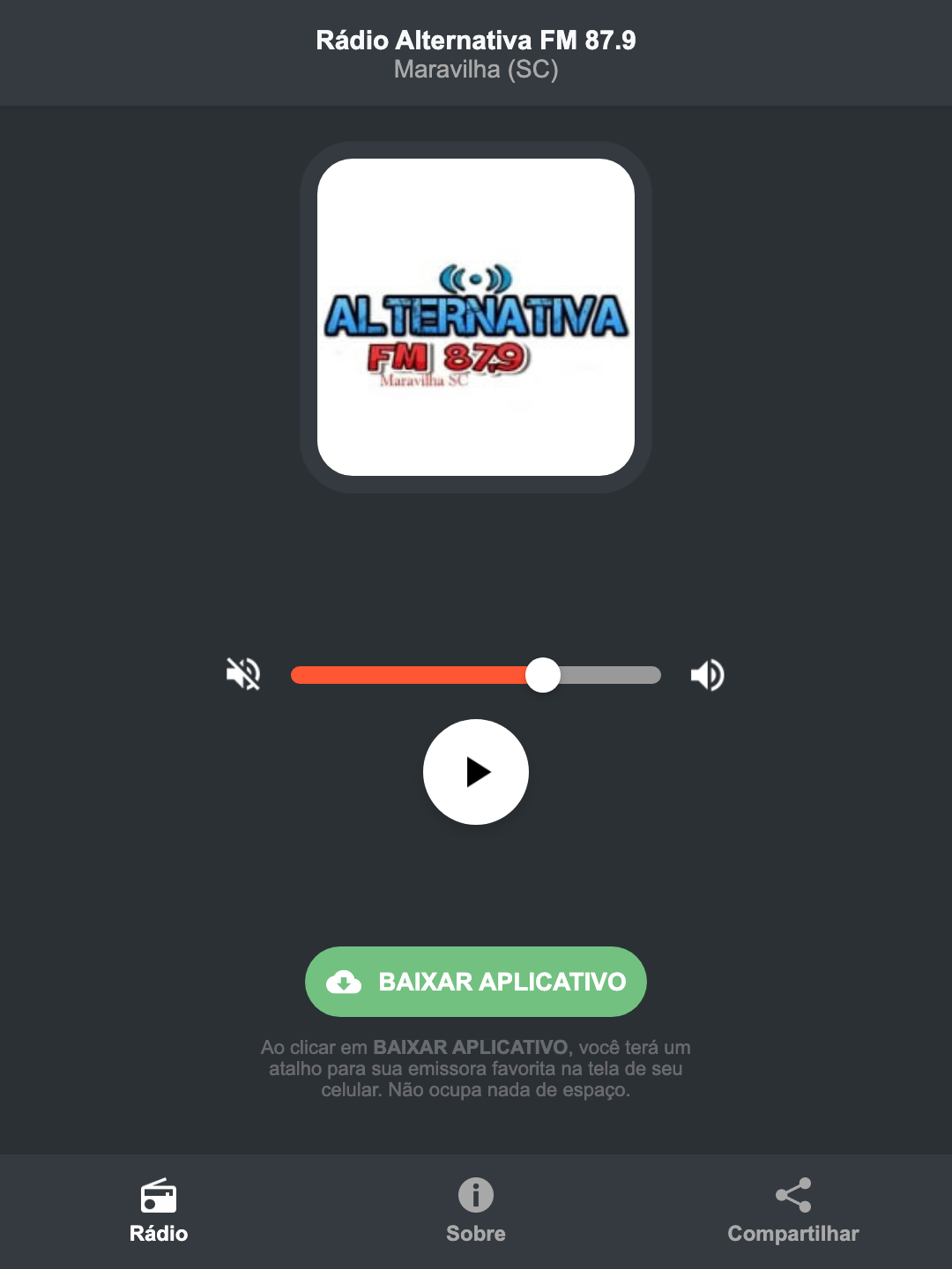 Screenshot do aplicativo da Rádio Alternativa FM 87.9