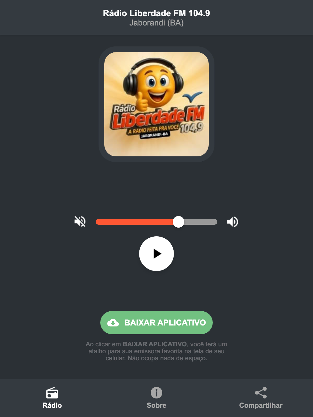 Screenshot do aplicativo da Rádio Liberdade FM 104.9