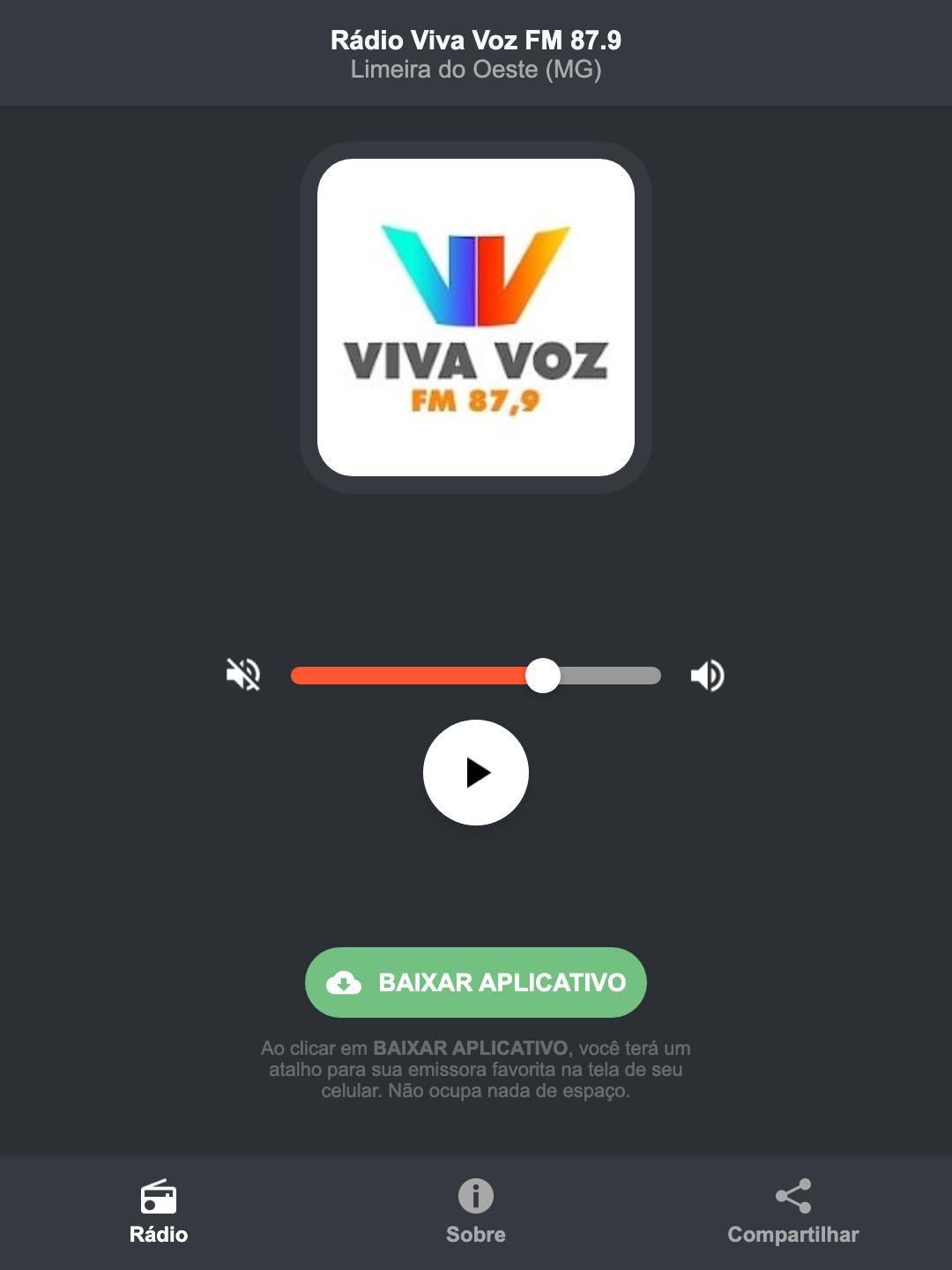 Screenshot do aplicativo da Rádio Viva Voz FM 87.9