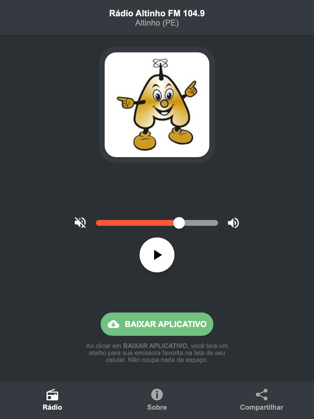 Screenshot do aplicativo da Rádio Altinho FM 104.9