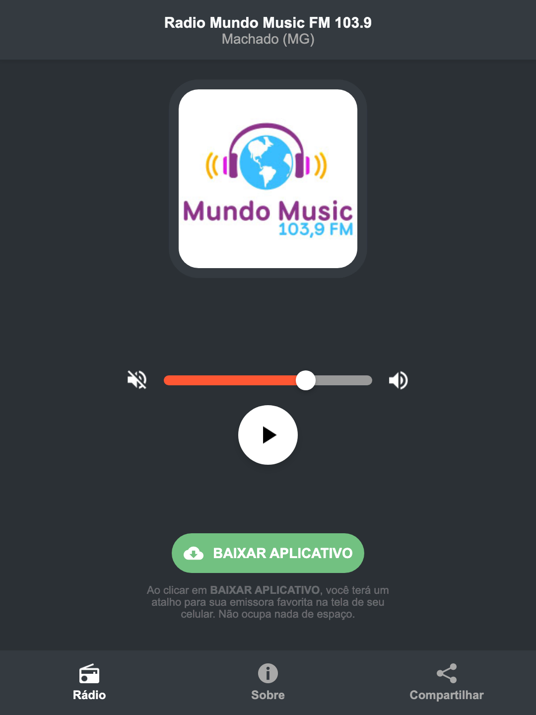 Screenshot do aplicativo da Radio Mundo Music FM 103.9