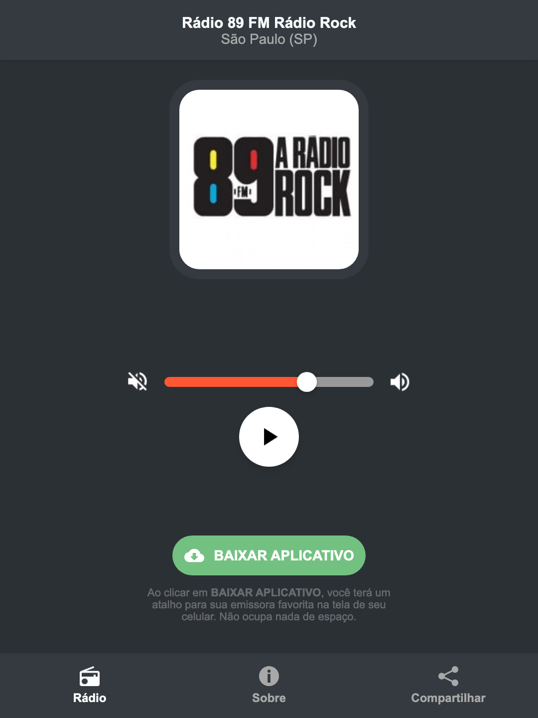 Screenshot do aplicativo da Rádio 89 FM Rádio Rock