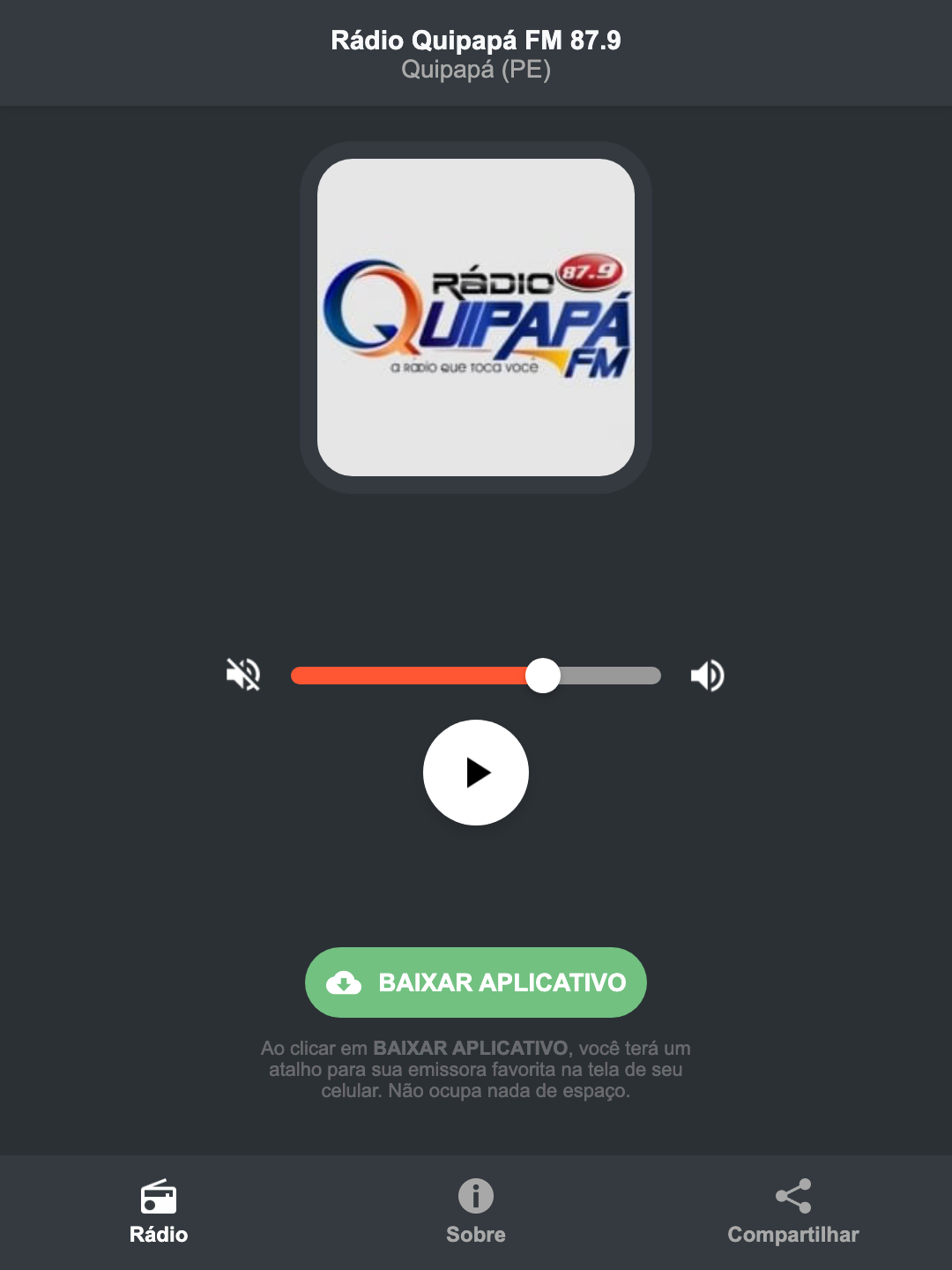 Screenshot do aplicativo da Rádio Quipapá FM 87.9