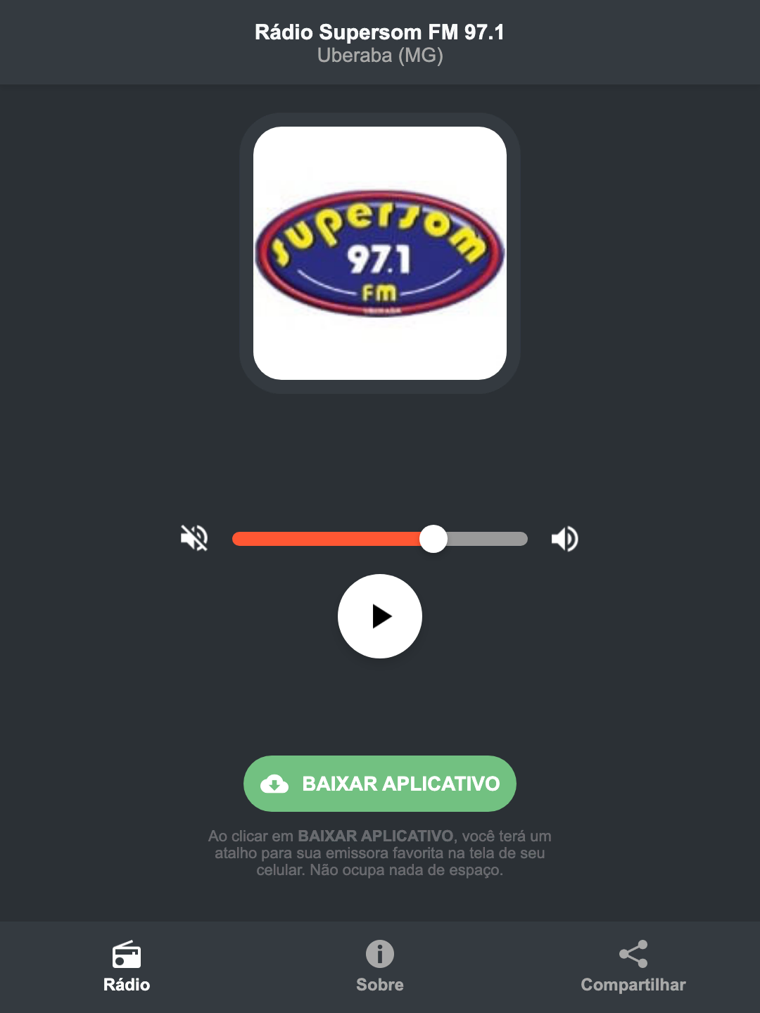 Screenshot do aplicativo da Rádio Supersom FM 97.1