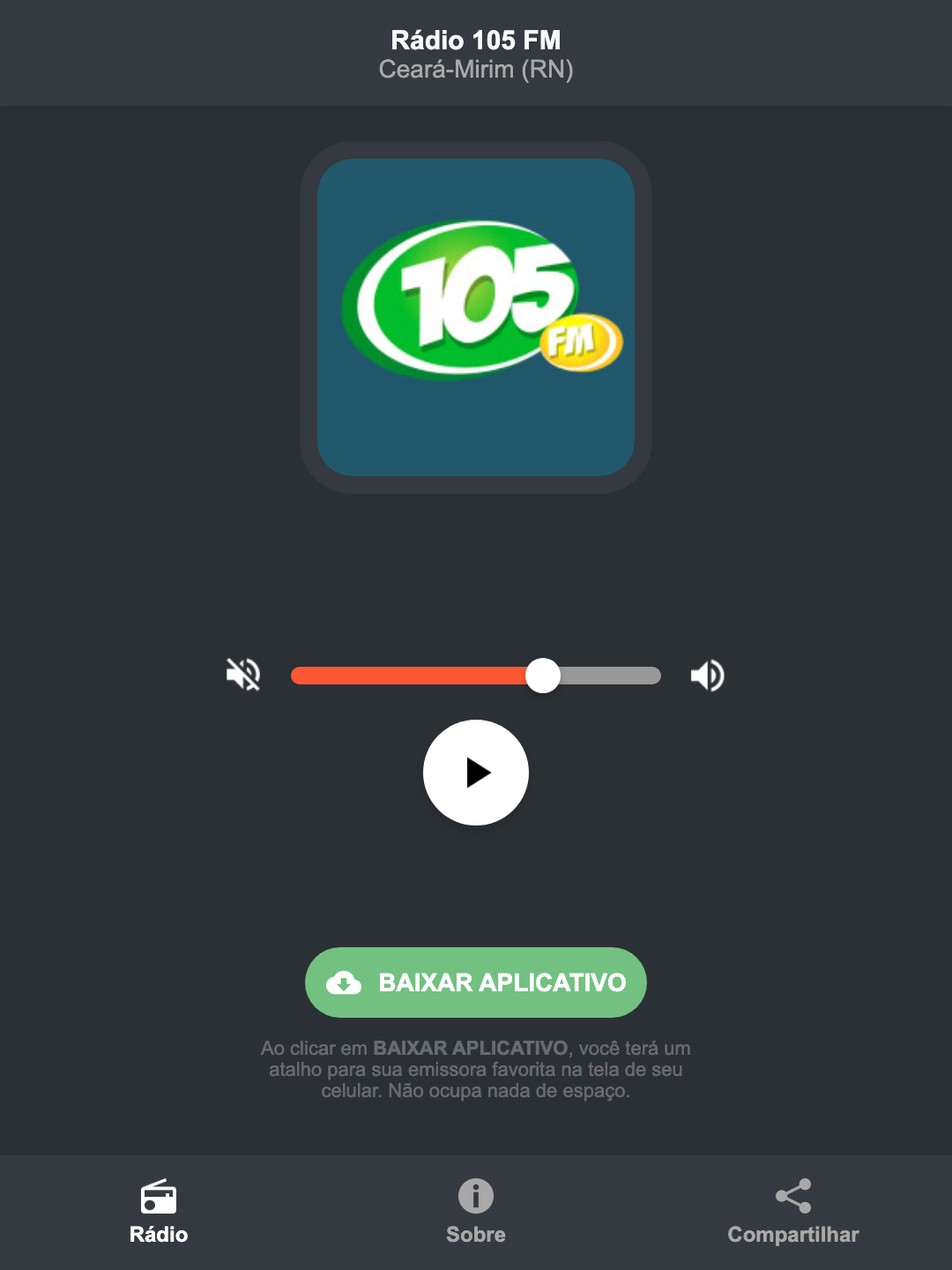 Screenshot do aplicativo da Rádio 105 FM