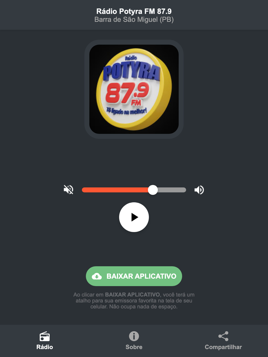 Screenshot do aplicativo da Rádio Potyra FM 87.9