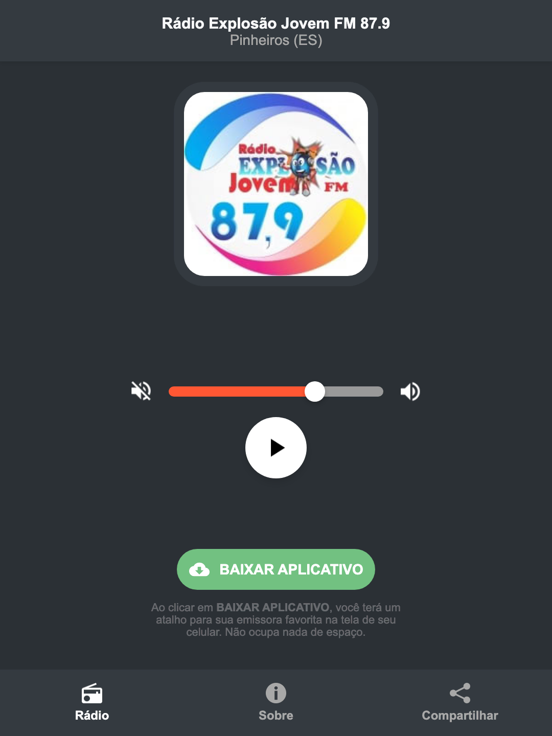 Screenshot do aplicativo da Rádio Explosão Jovem FM 87.9