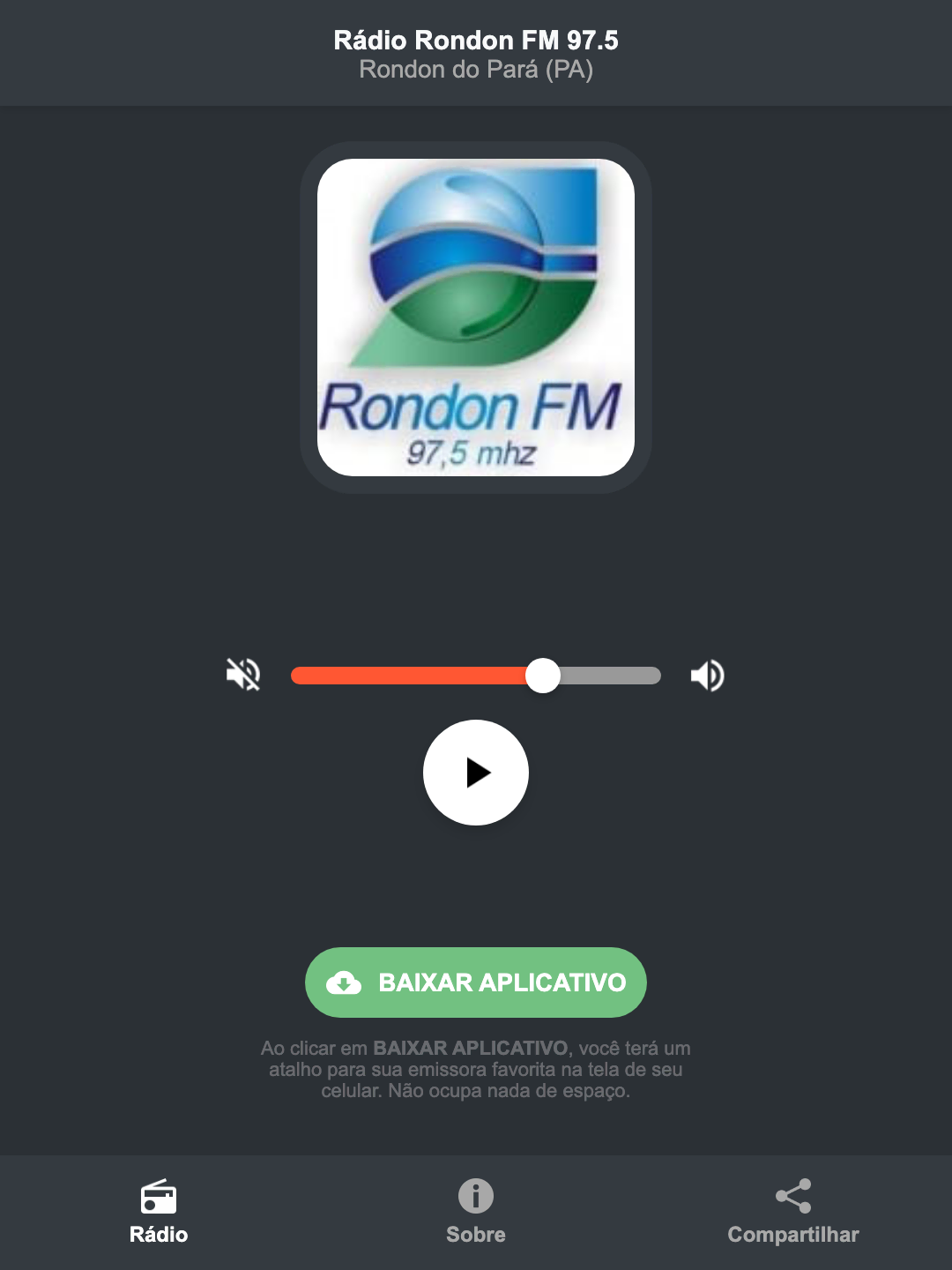 Screenshot do aplicativo da Rádio Rondon FM 97.5