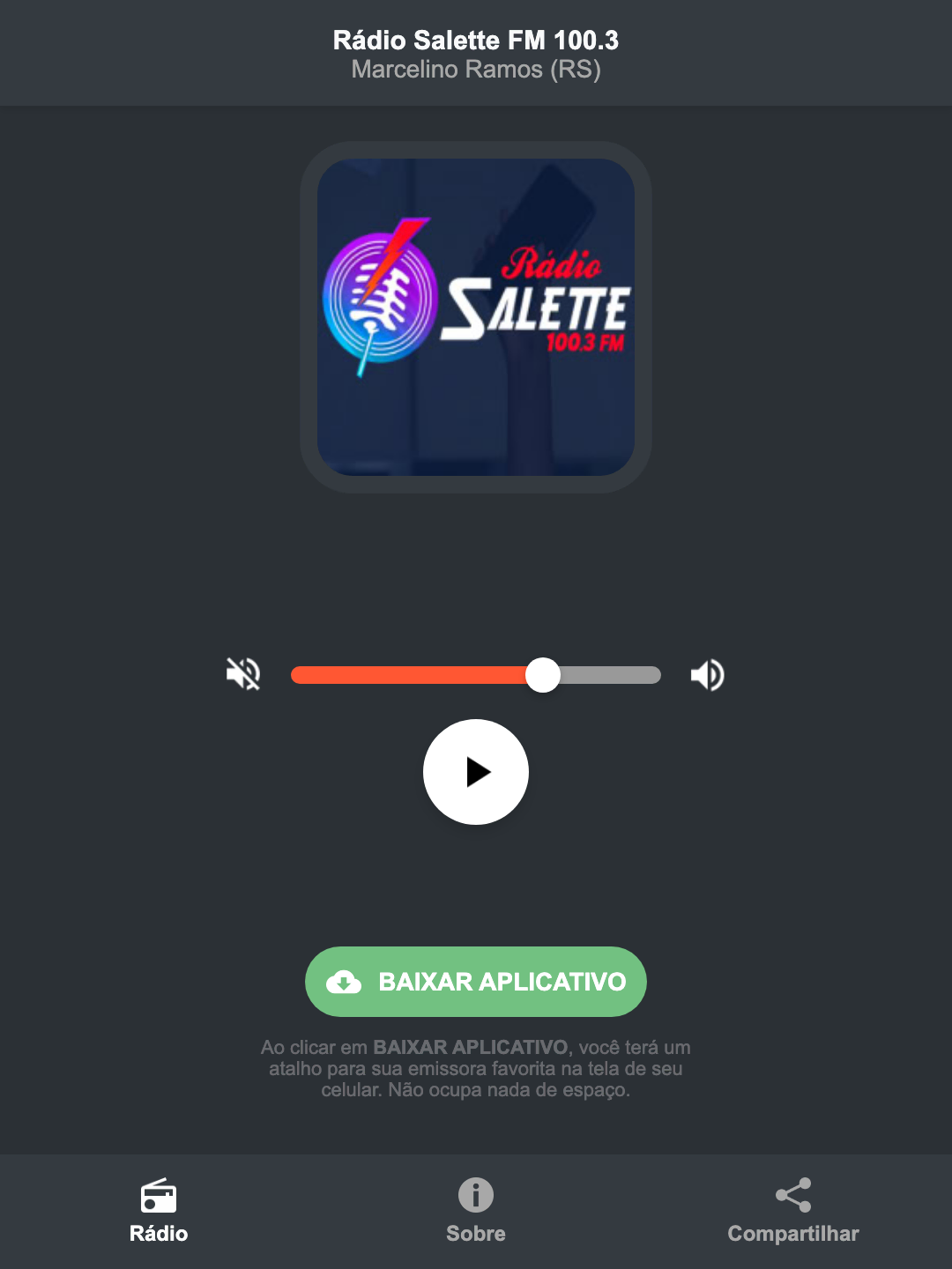 Screenshot do aplicativo da Rádio Salette FM 100.3