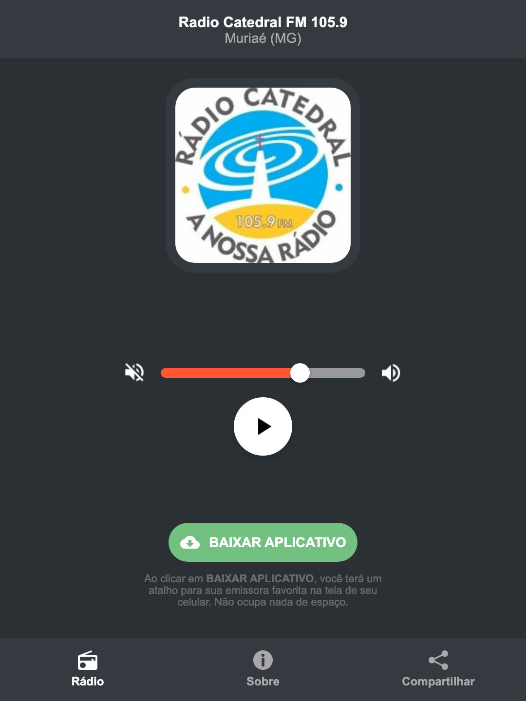 Screenshot do aplicativo da Radio Catedral FM 105.9