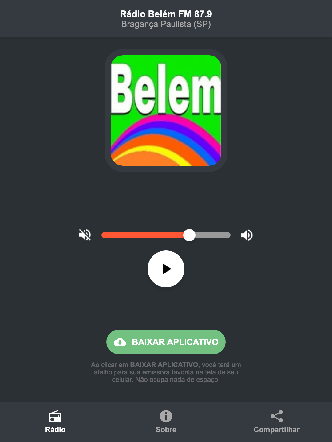 Screenshot do aplicativo da Rádio Belém FM 87.9