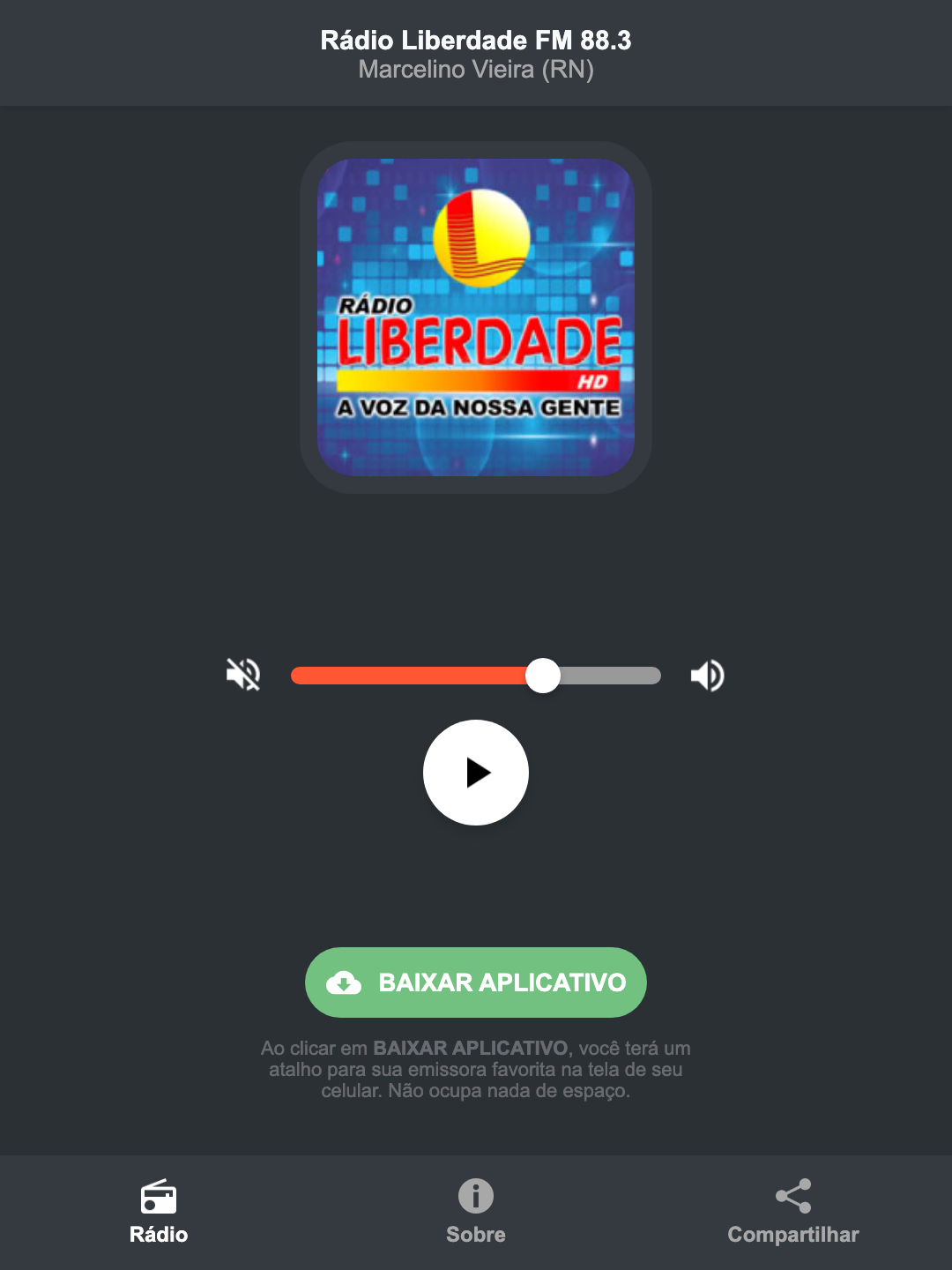 Screenshot do aplicativo da Rádio Liberdade FM 88.3