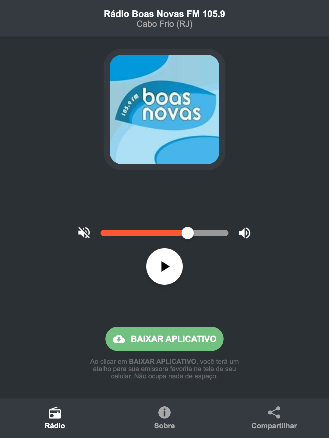 Screenshot do aplicativo da Rádio Boas Novas FM 105.9