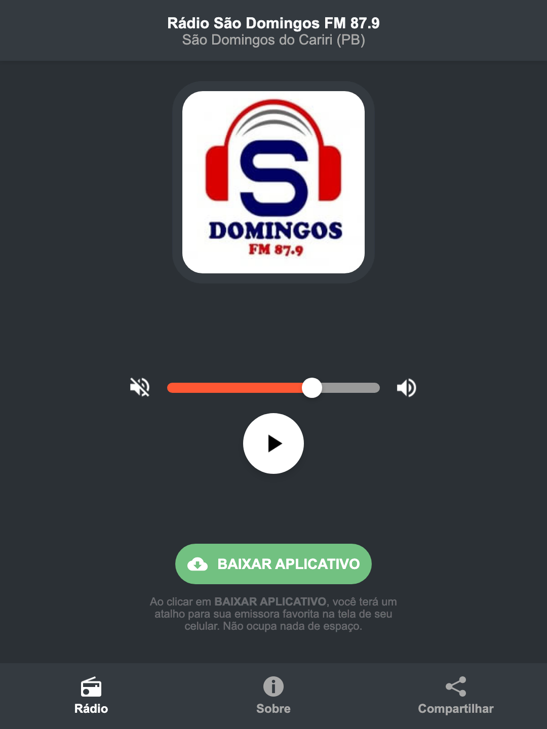 Screenshot do aplicativo da Rádio São Domingos FM 87.9
